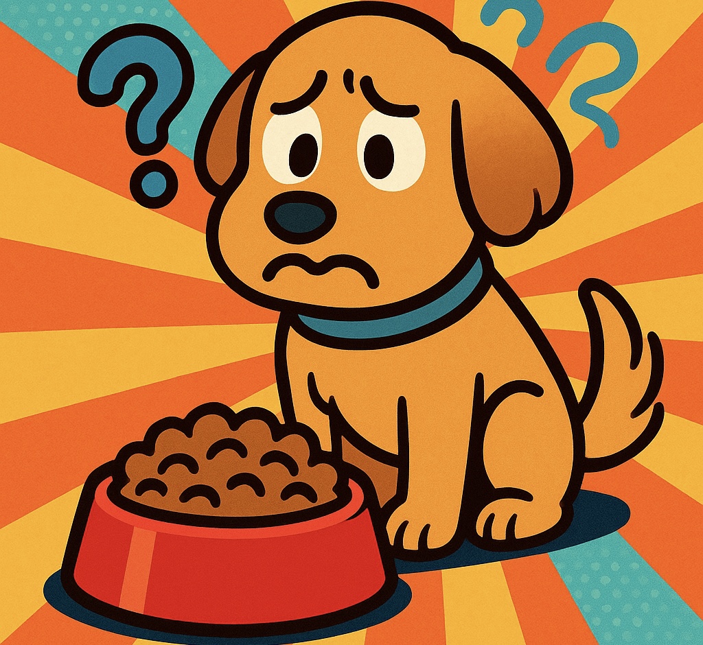 犬がご飯を食べたがらない様子を描いたイラスト