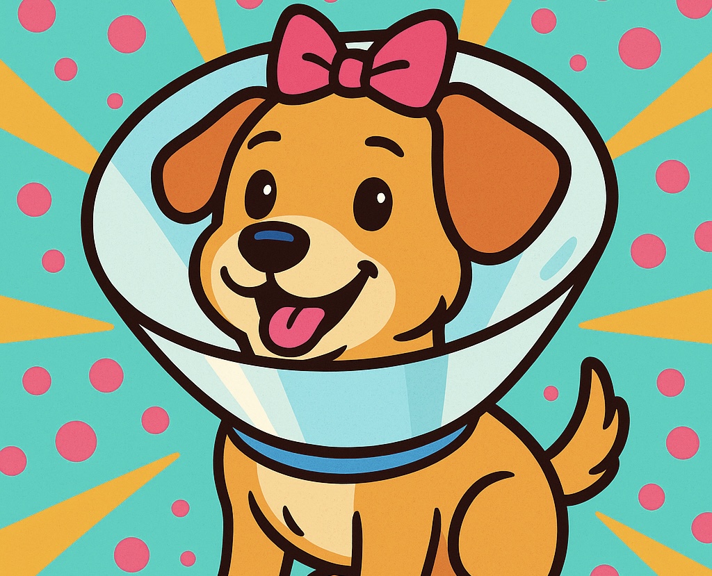 犬が避妊手術をした様子を描いたイラスト