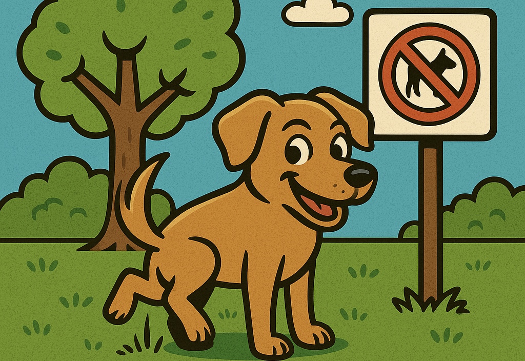 犬がマーキングしている様子を描いたイラスト