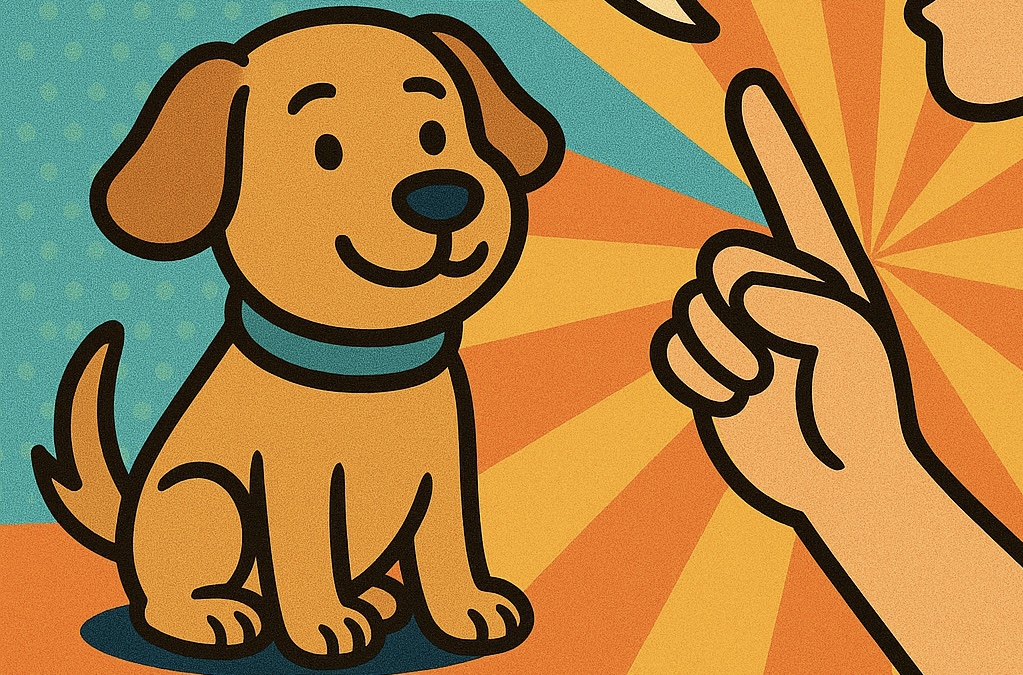 犬に名前を覚えさせている様子を描いたイラスト
