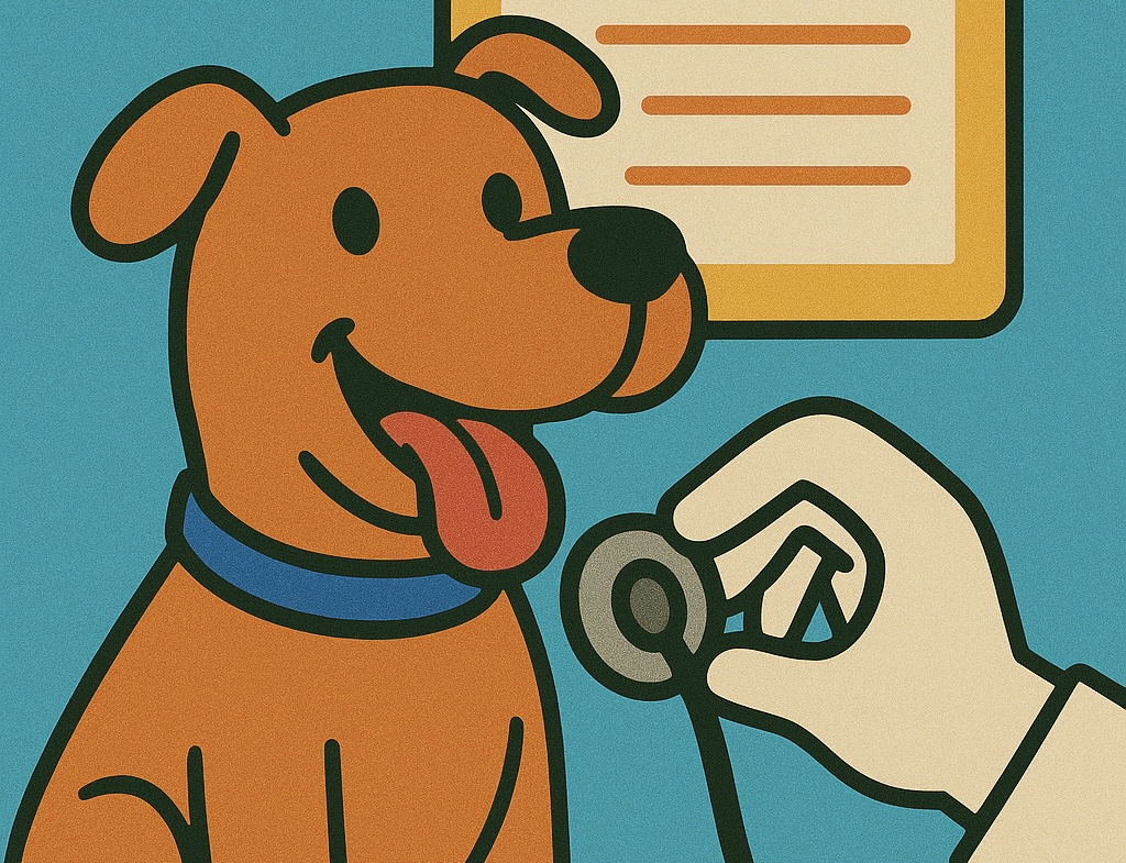 犬の健康診断の様子を描いたイラスト